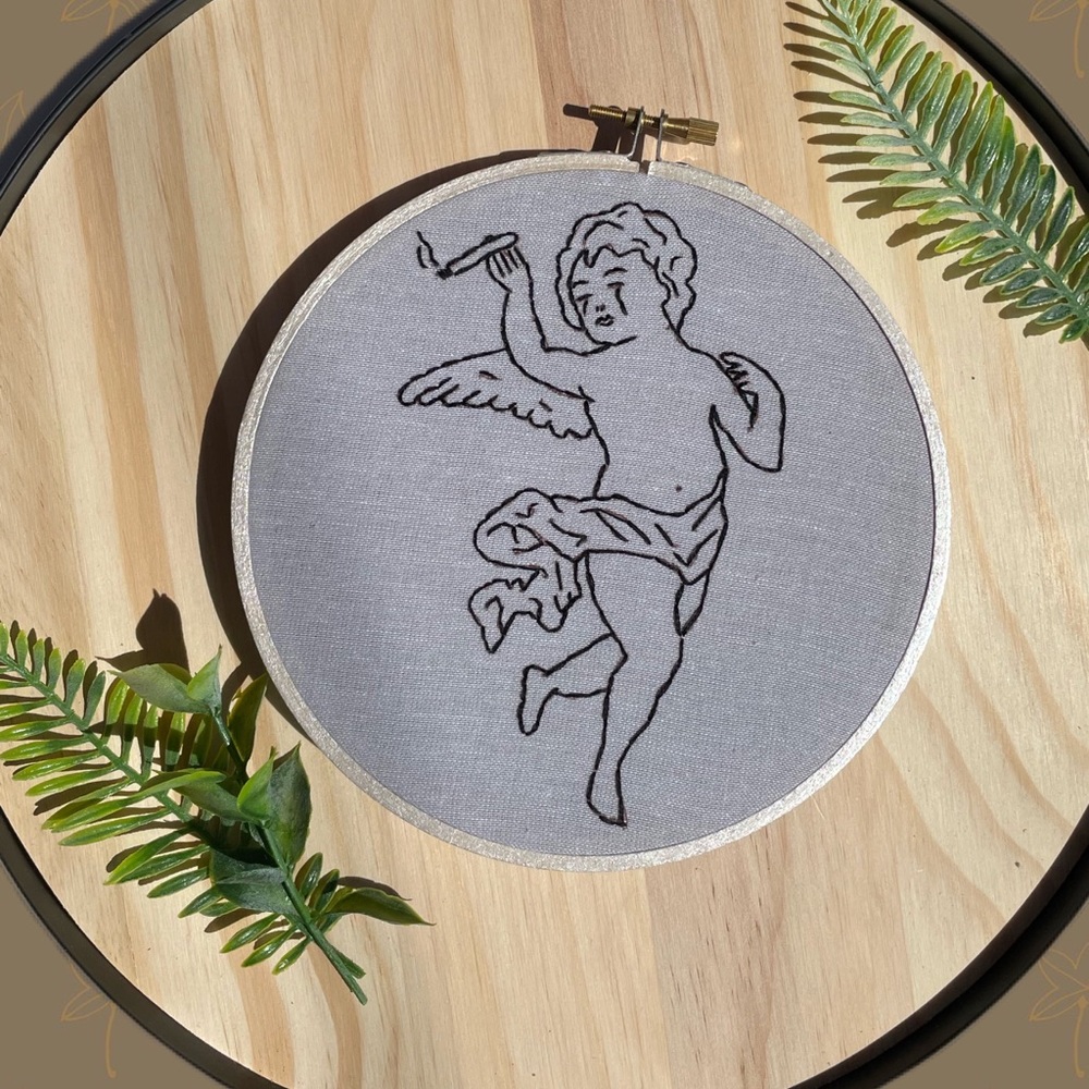 Handmade Smokey Angel Embroidery Hoop